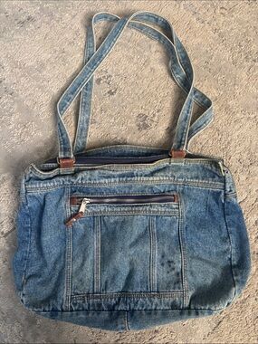 VINTAGE Denim Blue Casual Shoulder Bag for Men INK spill front